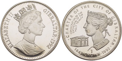 Гибралтар 1 крона 1992 150 лет хартии Гибралтара KM 178 медно-никель BUNC 1084-8-53