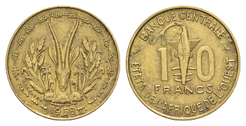 Западная Африка (BCEAO) 10 франков 1968 KM 1a медь алюминий никель 4150-1156