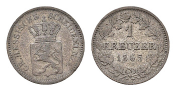 Гессен-Дармштадт 1 крейцер 1865 Людвиг III (1848-1877) KM 339 серебро 4655-1227