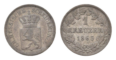 Гессен-Дармштадт 1 крейцер 1865 Людвиг III (1848-1877) KM 339 серебро 4655-1227