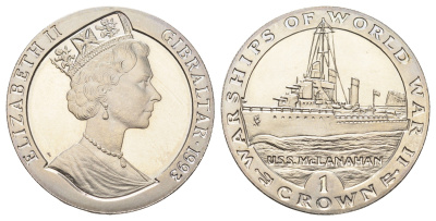 Гибралтар 1 крона 1993 Боевые корабли Второй мировой войны - U.S.S. McLanahan KM 114 медно-никель BU 1078-2-13