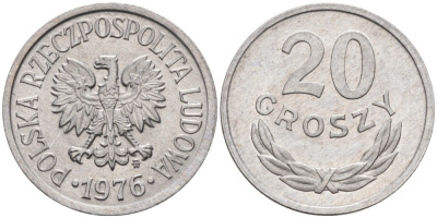 ПОЛЬША 20 ГРОШЕЙ 1976 MW KM А47 алюминий 192-421