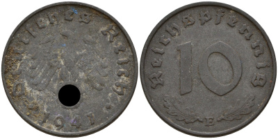 Германия 10 рейхспфеннигов 1941 E J. 371, KM 101 цинк    4603-825