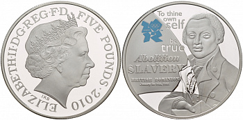 Великобритания 5 фунтов 2010 Елизавета II (1952-2022), XXX летние Олимпийские Игры в Лондоне в 2012, отмена рабства UC 220, Spink LO54 серебро PROOF 02-109-22