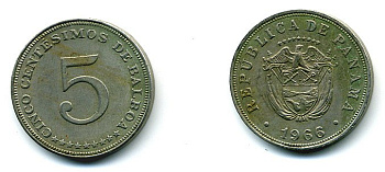 Панама 5 сентесимо 1966 KM 23.2 медно-никель 29-1214