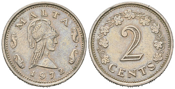 Мальта 2 цента 1972 Пентесилея, царица амазонок KM 9 медно-никель 192-431