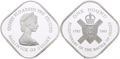 Джерси 1 фунт 1981 200 лет штурму Джерси (французами) KM 51a серебро PROOF 650-1235