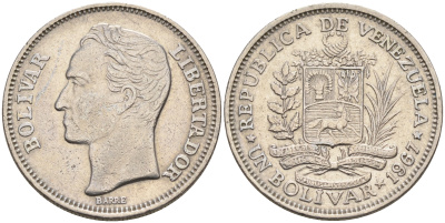 Венесуэла 1 боливар 1967 Симон Боливар KM 42 никель 4589-114