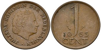 Нидерланды 1 цент 1965 Юлиана (1949-1980) KM 180 бронза    4598-237