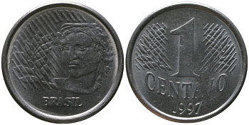 Бразилия 1 сентаво 1997 KM 631, Schon 140, Bentes?772 нержавеющая сталь 4567-1153