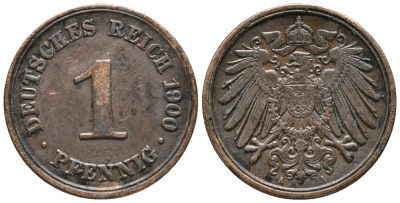 ГЕРМАНИЯ 1 ПФЕННИГ 1900 А KM 10, J. 10 медь 100-1256