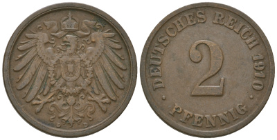 Германия 2 пфеннига 1910 D KM 16, J. 11 медь 4651-1146