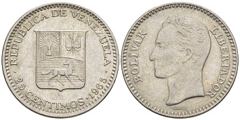 Венесуэла 25 сентимо 1965 Симон Боливар KM 40 никель 105-822