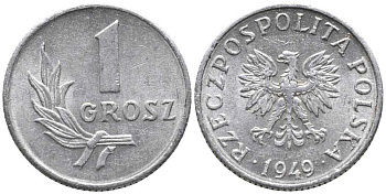 ПОЛЬША 1 ГРОШ 1949 KM 39 алюминий 105-959