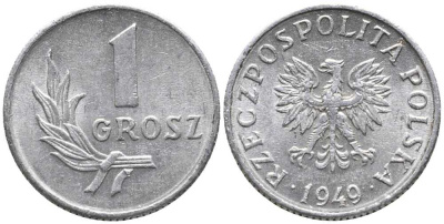 ПОЛЬША 1 ГРОШ 1949 KM 39 алюминий 105-959