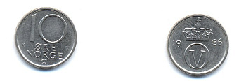 НОРВЕГИЯ 10 ЭРЕ 1986 KM 416 медно-никель 4379-336