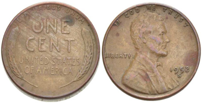 США 1 ЦЕНТ 1952 S, ЛИНКОЛЬН KM А132 медь цинк 218-246