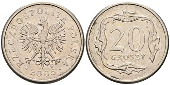 Польша 20 грошей 2005 MW KM 280, Parchimowicz 705m медно-никель 4580-713