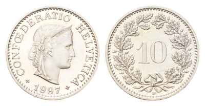 Швейцария 10 раппенов 1997 B KM 27 медно-никель 4708-239