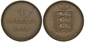 Гернси 4 дабла (дубля) 1868 KM 5 бронза 650-123