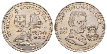 Португалия 200 эскудо 1994 600 лет со дня рождения Генриха Мореплавателя KM 670 медно-никель UNC 1101-4-34