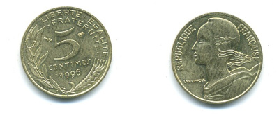 ФРАНЦИЯ 5 САНТИМОВ 1996 ТИП MARIANNE KM 933 медь алюминий никель 84-1559