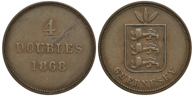 Гернси 4 дабла (дубля) 1868 KM 5 бронза 650-123