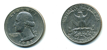 США 25 ЦЕНТОВ = КВОТЕР 1985 P, ВАШИНГТОН KM А164а медь плакированная медно-никелем 59-2024