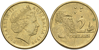 Австралия 2 доллара 1999 абориген, Елизавета II (1953-) KM 406 алюминиевая бронза 4126-1245