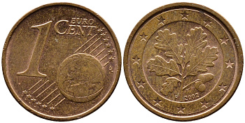 ГЕРМАНИЯ 1 ЕВРОЦЕНТ 2002 F KM 207 сталь плакированная медью 4387-1229