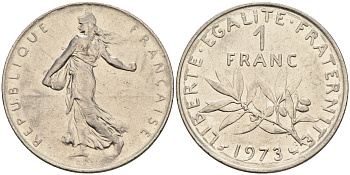 Франция 1 франк 1973 сеятель KM 925.1 никель      4603-124
