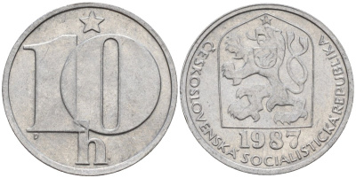Чехословакия 10 геллеров 1987 KM 80 алюминий 4152-751