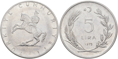 Турция 5 лир 1975 KM 905 нержавеющая сталь 4512-1022