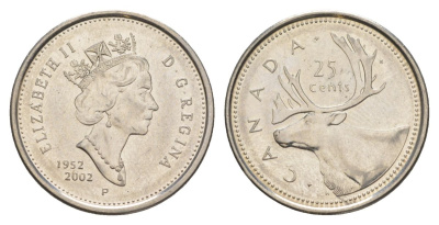 Канада 25 центов 2002 День Канады KM 448 сталь плакированная никелем 4631-712