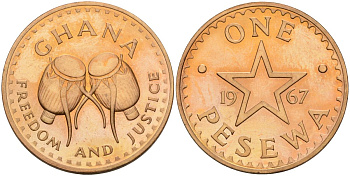 Гана 1 песева 1967 KM 13 бронза PROOF 3711-324
