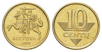 Литва 10 центов 1999 KM 106 никель латунь UNC 4625-567