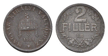Венгрия 2 филлера 1918 KB, Карл I (1916-1918) KM 497 железо 4664-831