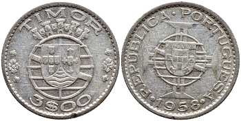 Португальский Тимор 3 эскудо 1958 год тип KM 14 серебро aUNC 80-752