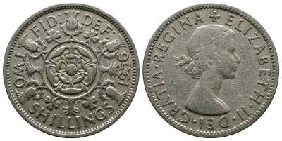 Великобритания 2 шиллинга (флорин) 1956 Елизавета II (1952-2022) KM 906, Spink 4146 медно-никель 4607-936