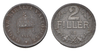 Венгрия 2 филлера 1918 KB, Карл I (1916-1918) KM 497 железо 4664-831