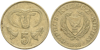 Кипр 5 центов 1988 KM 55.2 никель латунь 4141-943