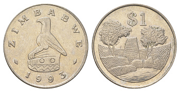 Зимбабве 1 доллар 1993 руины большого Зимбабве KM 6 медно-никель    M65-14