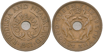 Родезия и Ньясаленд 1 пенни 1961 Елизавета II (1952-2022) KM 2 бронза 4616-123