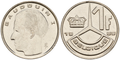 Бельгия 1 франк 1997 Belgique, Альберт II (1993-2013) KM 170 железо плакированное никелем    4598-119