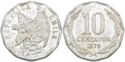 Чили 10 сентаво 1979 KM 205a алюминий 4402-441