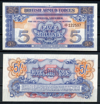 Великобритания 5 фунтов ND (1948) армейские силы Pick M20 b  бумага  UNC (пресс) 7221-23-2-1