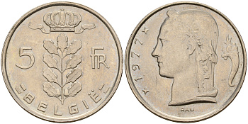 Бельгия 5 франков 1977 Belgie KM 135.1 медно-никель  UNC  4187-322