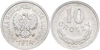 Польша 10 грошей 1974 Кремница KM АА47 алюминий 187-437