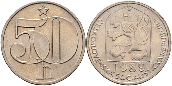 Чехословакия 50 геллеров 1989 KM 89 медно-никель 4152-965