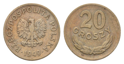 Польша 20 грошей 1949 Y 43 медно-никель 187-347